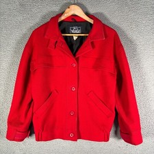 Woolrich Womans Red 100% Wool Jacket Button Front USA Made Vintage S Coat
