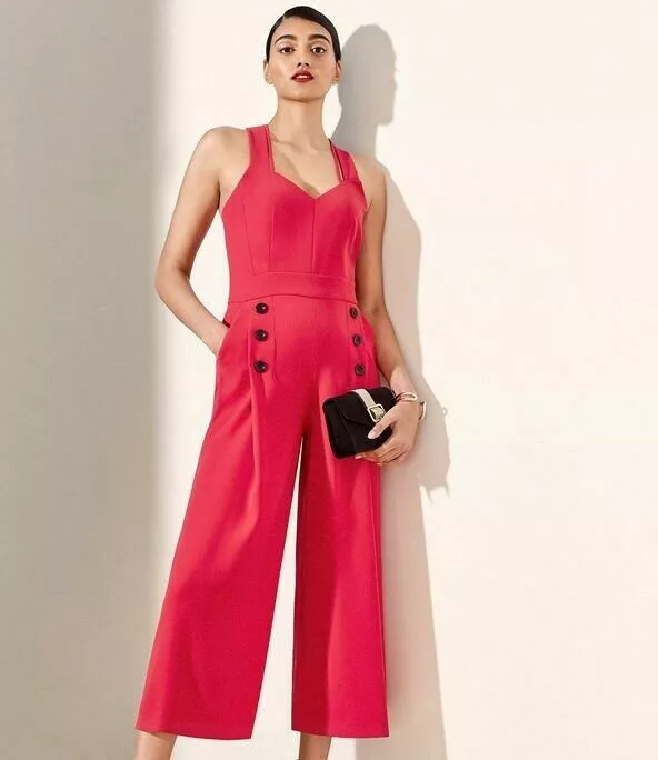Karen Millen Dark Pink Open Back Jumpsuit SZ 2