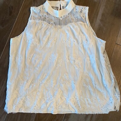 Shannon Ford New York Blouse Top Womens 3X White 100% Nylon Lace Illusion Neck