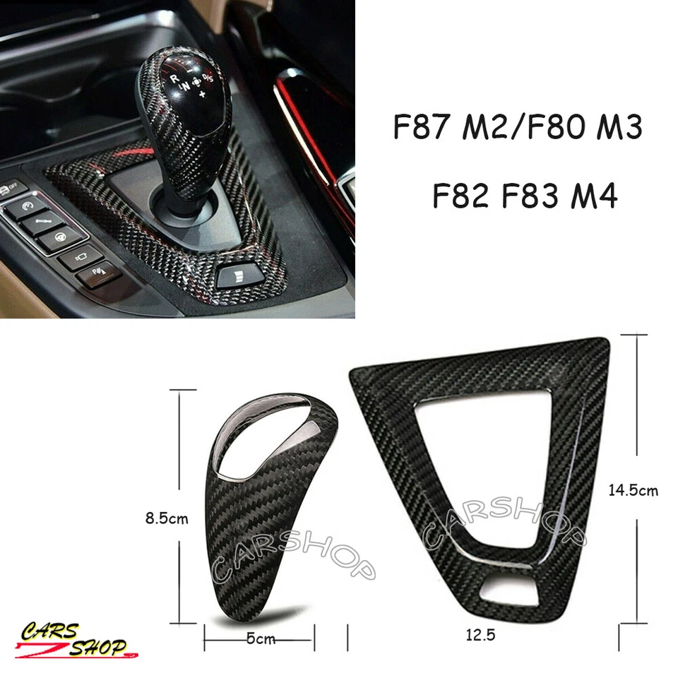 Para BMW M3 M4 F80 F82 F83 Consola de fibra de carbono real Perilla de engranaje Base Cubierta Borde Foto 3 de 4