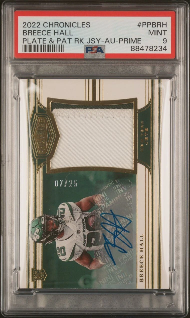 Breece Hall Panini Chronicles Plates & Patches Rookie Jersey #PPBRH Autograph-Prime