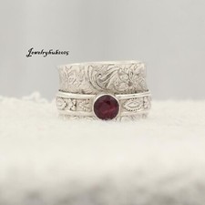 Garnet Spinner Ring 925 Sterling Silver Beautiful Meditation Ring All Size Mo 