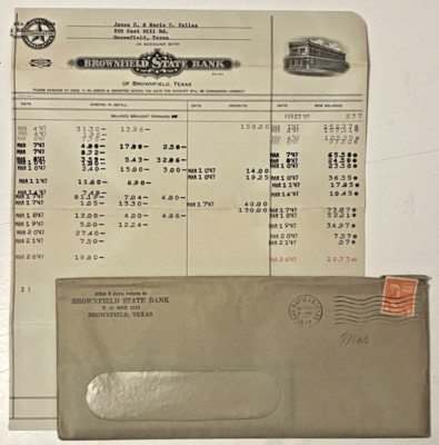 BROWNFIELD TEXAS STATE BANK 1947 Savings Account Register James H. Dallas 7E