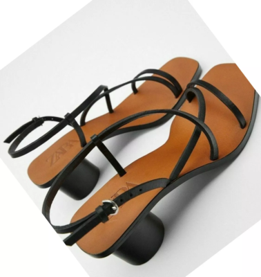 ★ZARA★ HIGH-HEEL STRAPPY SANDALS ZARA REAL LEATHER STRAPPY HIGH-HEEL SANDALS BLACK CIRCULAR