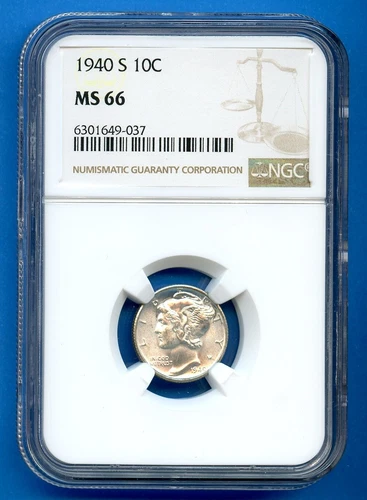 1940 S NGC MS66 Mercury Dime 10c US Mint Silver Coin 1940-S MS-66