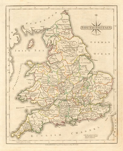 Antique map of SOUTH BRITAIN by JOHN CARY. Original outline colour 1793