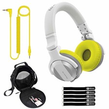 Pioneer DJ HDJ-CUE1BT White Wireless Bluetooth Headphones Yellow Ear Pads  Case