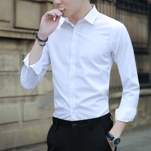 Camisas Inteligentes Para Hombre Formales de Lujo Informales Manga Larga Calce Ajustado Blanco y Negro Sh - Imagen 4 de 18
