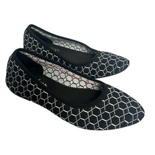 Skechers Women's Cleo Knit Ballet Flats Sz 8 Pointy Toe Black White Memory Foam