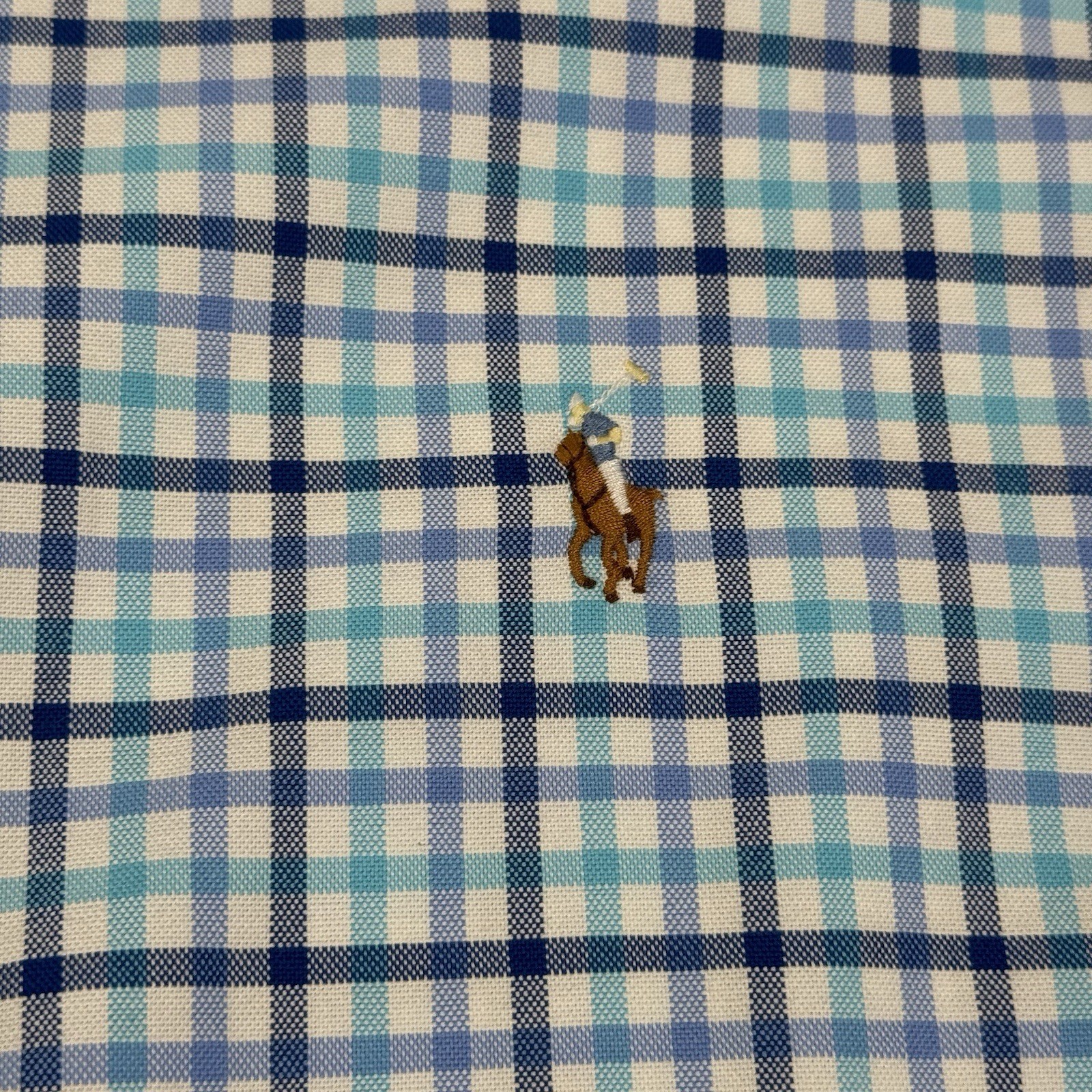 Polo Ralph Lauren camicia uomo 2XLT blu bianco bottoni carne pony plaid Oxford