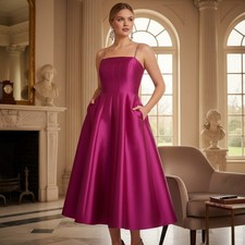 G-37 Eliza J 14 NWT Fuchsia Satin Fit & Flare Midi Dress with Pockets