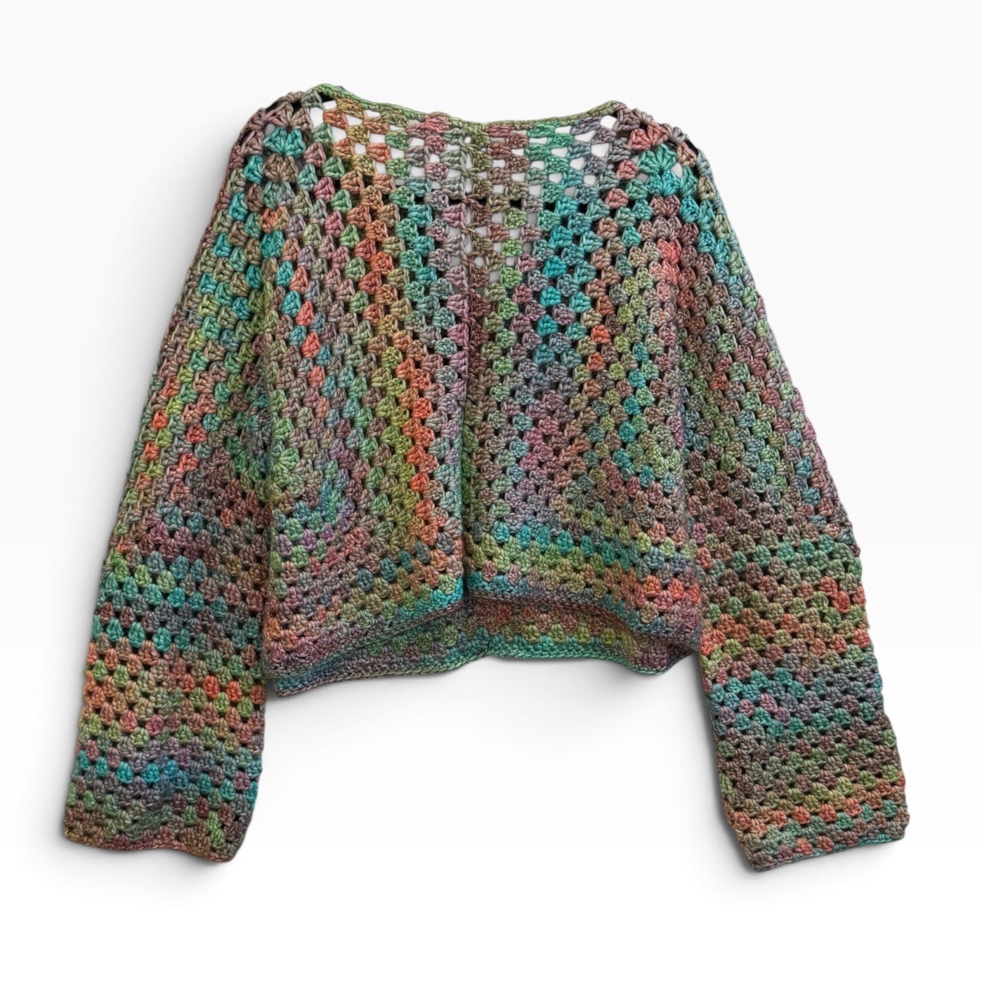 Crochet Sweater Womens Large Multi Color Boho Granny Square Knit | eBay