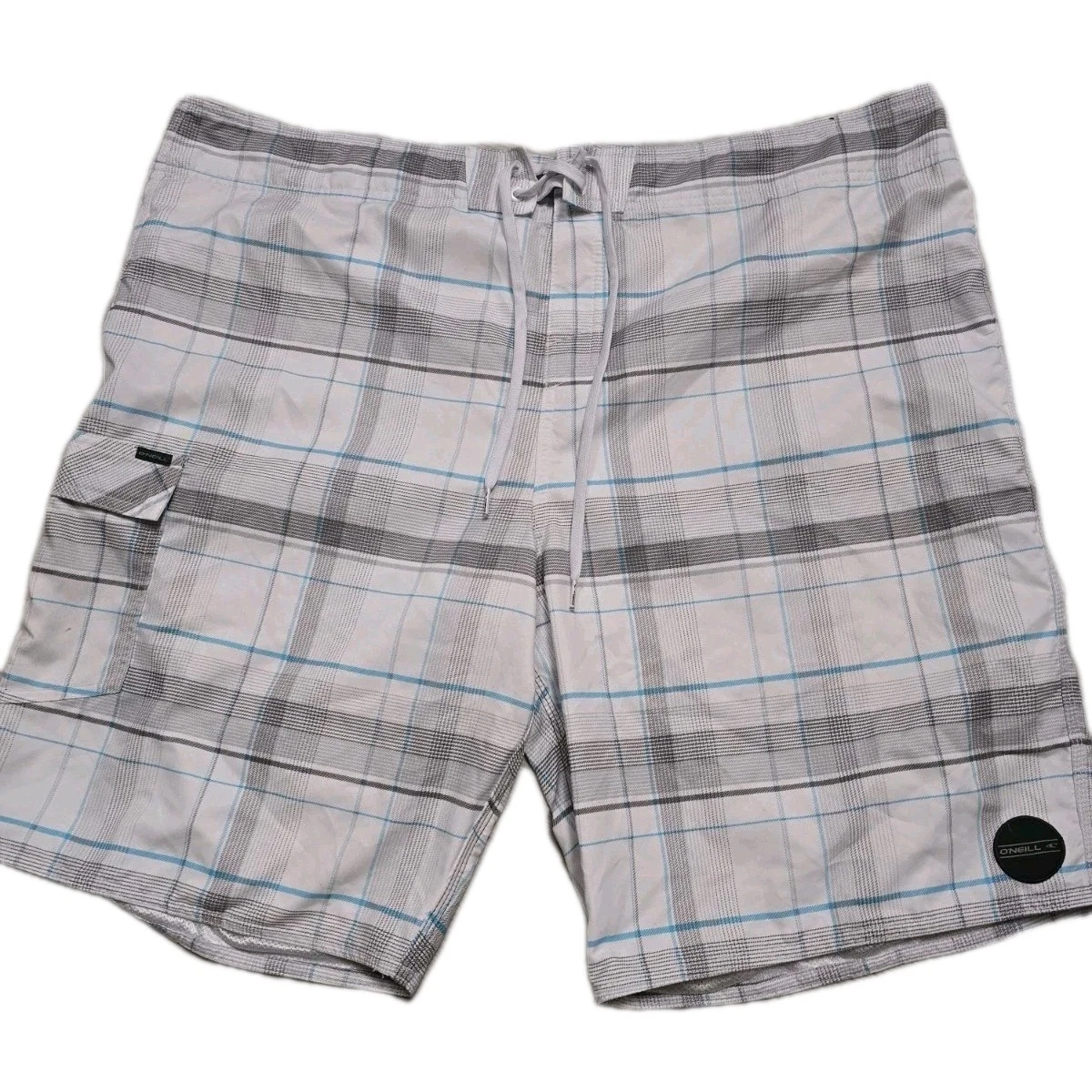 O'Neill Mens Plaid Board/Swim Shorts 44 Side Cargo Pocket EUC Beach Pool Sun