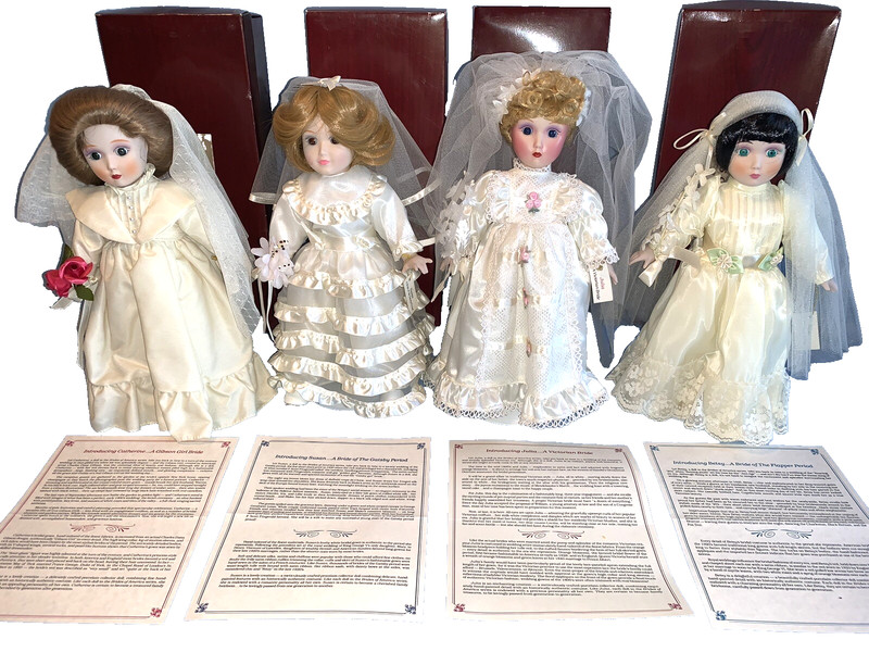 4 VTG DANBURY MINT BRIDES AMERICA Porcelain Dolls GIBSON Flapper GATSBY Victoria
