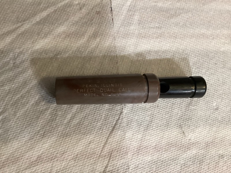 P.S. Olt No. Q-30 Perfect Quail Game Call Key Hole Perkin IL Vintage USA