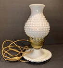 Vintage White Hobnail Milk Glass Boudoir Table Lamp 11"