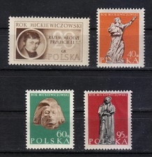 Poland 1955 Mi 948-951 Sc 711-714 Adam Mickiewicz, Polish poet, dramatist **