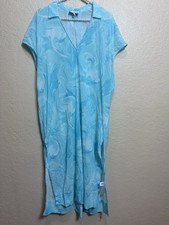 Ganni Organic Cotton Sheer Blue Maxi Dress Swimsuit Cruise Cover Up Resortwear S
