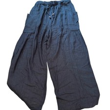 Very J Chic Black Linen Rayon Knit Wide-Leg High-Waist Boho Pants WMs Large NWT