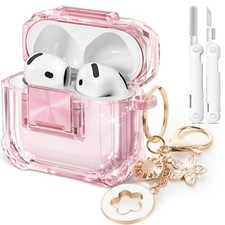 for Airpods 4 Case with Safety Lock,Clear Case Airpods 4th 2024 B-Clear Pink
