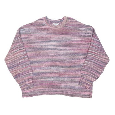 TIME & TRU Damen Pullover Jumper Muster Pink Grau Rundhals Basic Knit XL Casual