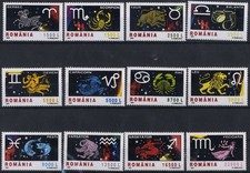 Romania 2001 - 2002 Zodiac Signs, Constellation, Astronomy, Animals, Space 12 pc