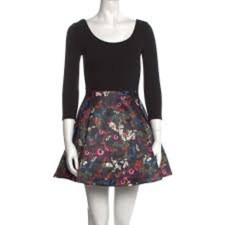 Alice + Olivia Amie Fall Garden Floral Print Combo Mini Dress Fit Flare Black 2