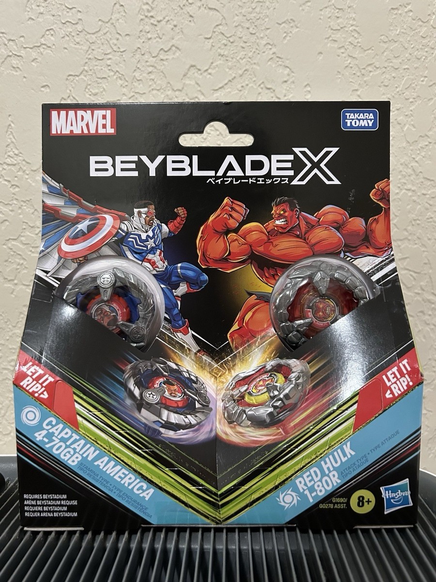 Beyblade X Red Hulk 1-80R Rush Bit Red and Captain America 4-70 GB