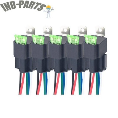 SPST 5 Pin 12V 30A 5 Pack Fuse Relay Switch Harness Kit #yi