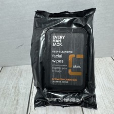 EVERY MAN JACK Deep Cleansing Facial Wipes W/Activated Charcoal 30 Wipes