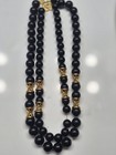 MONET Signed Double Strand Black Bead Necklace Gold Filigree Spacer Clasp 80's . — photo 4