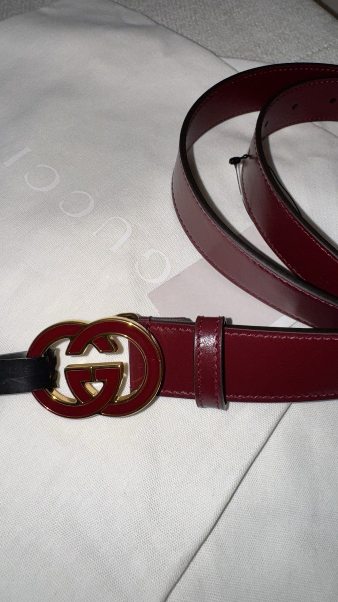Gucci Red Leather Double G Belt Enamel Buckle Authentic | eBay