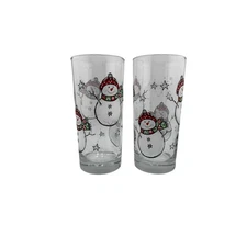 Vintage Libbey Snowman Glasses Set of 2 1990s Holiday Themed Drinkware