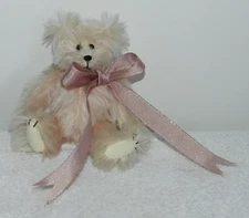 6"H Mohair Fully Jointed Stuffed Bear w/ Bow Plush Animal Toy