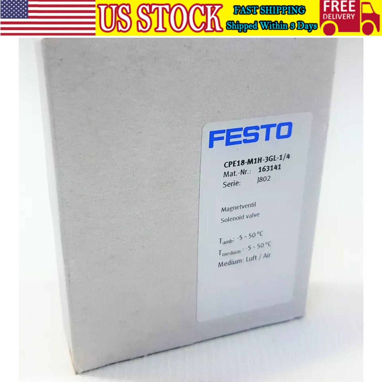 US FREE TAX New FESTO CPE18-M1H-3GL-1/4 163141 Solenoid Valve