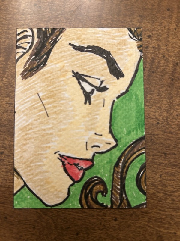 ACEO Original Pen & Ink Fantasy Comic Woman ATC Artist Trading Card OOAK 2.5x3.5
