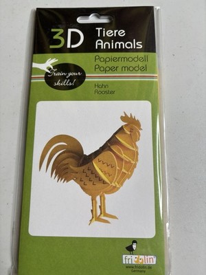 3D Paper Model Rooster Instructions Included Fridolin NEW Very Small