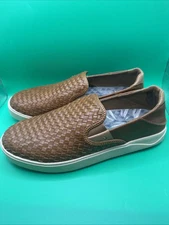 OLUKAI Men's Lae'ahi Lauhala Slip-On Woven Brown Leather Loafers size 10