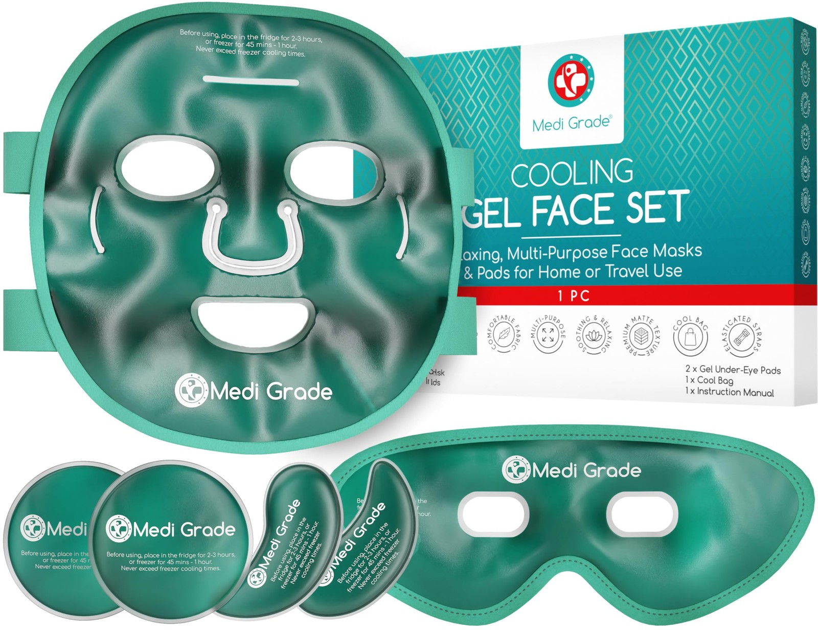 Medi Grade Cooling Face Mask set with Cooling Eye Mask for Puffy Eyes and Insula