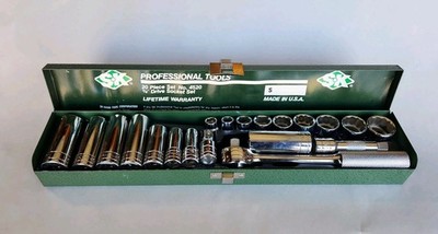 SK Tools 20pc 3/8'' Drive Deep Shallow Socket Set Vintage Aet No.4520