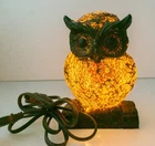 VTG Tiffany Style Stained Glass & Metal Owl Night Light Mosaic Lamp 7"  TESTED