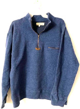 Men's L L Bean Quarter Zip Blue Medium Pullover Sweater Wool Blend