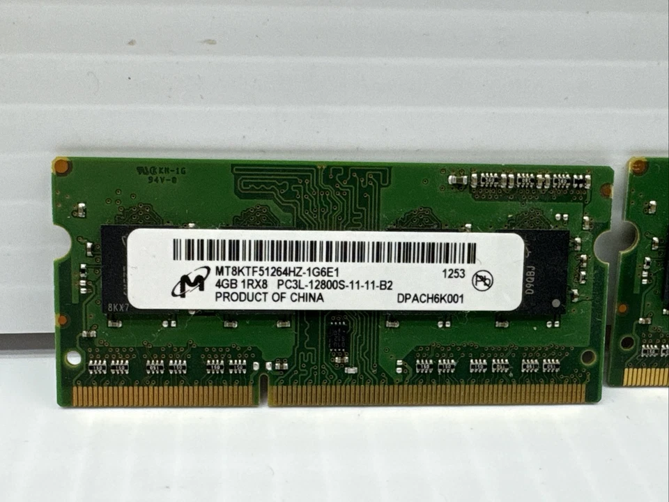 MT8KTF51264HZ-1G6E1 OEM Micron Laptop Memory 4GB 1Rx8 PC3L-12800S-11-11-B2 - Image 2 of 4