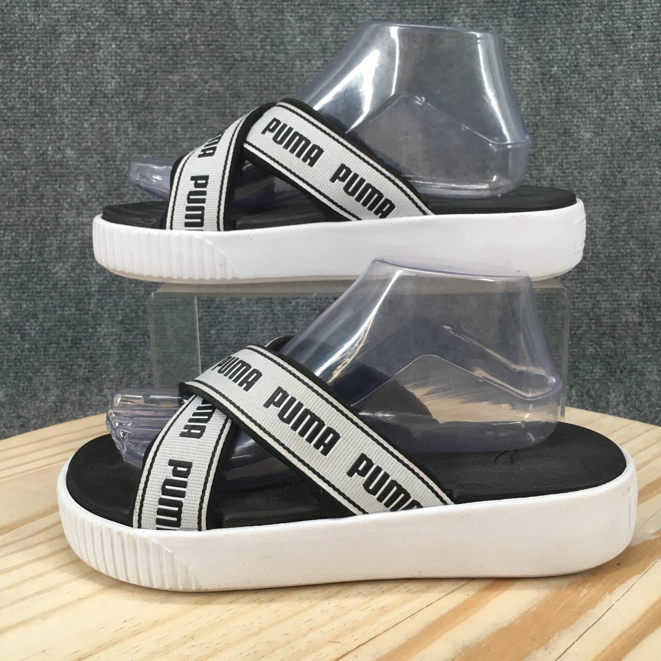 Puma Sandals Womens 40.5 Crisscross Platform Slide Comfort White Fabric Slip On - Image 2 of 4