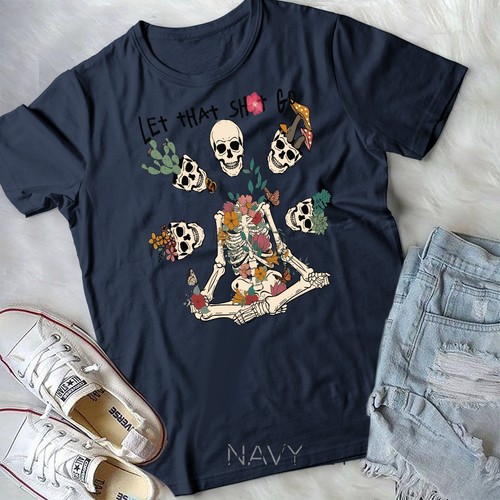 Funny Skeleton Yoga Meditation Planting Pothead Let That Go Unisex T-shirt - Picture 6 of 11