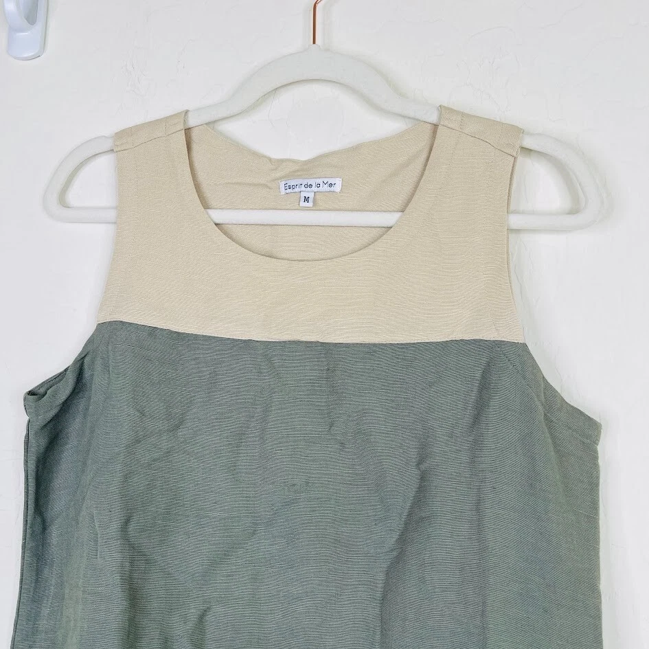 Esprit De La Mer Women Linen Tank Shift Dress Size M Colorblock Lagenlook Resort - Image 2 of 4