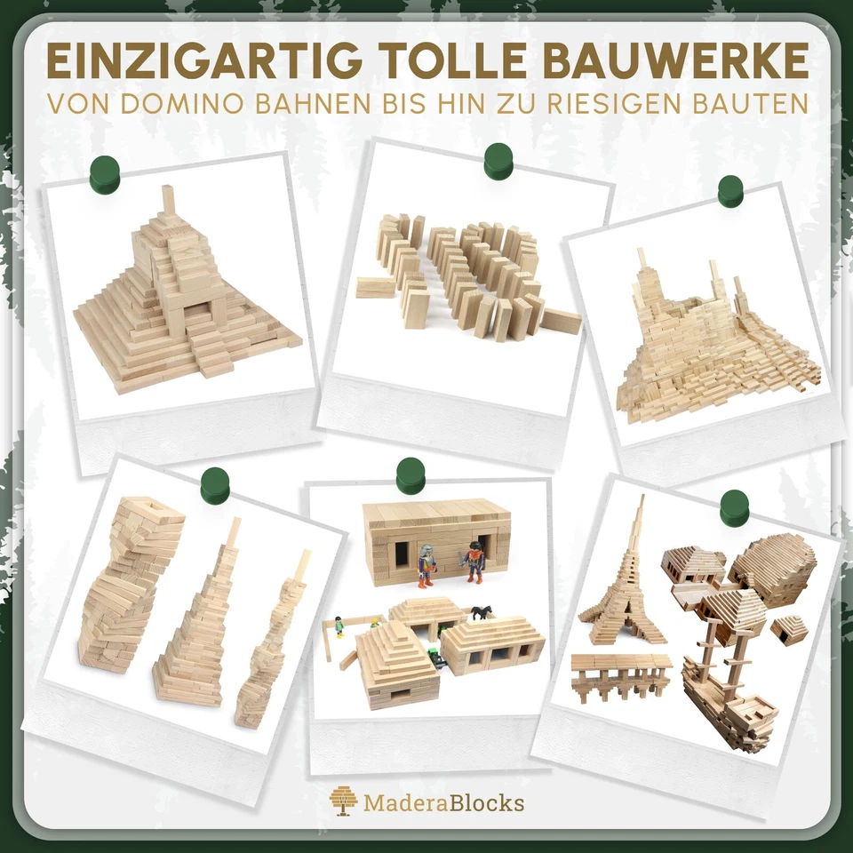 200-1.600 Holzbausteine Natur + 1x Bau-Anleitung | Bauklötze Holz Holzbauklötze - Bild 3 von 4