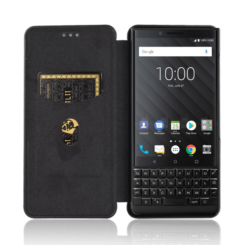 For BlackBerry Keyone /Key2, Luxury Hybrid Flip Carbon Fiber Wallet Case Cover - Image 4 of 4