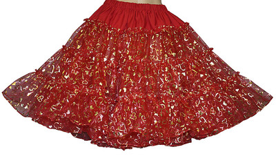 Red Square Dance Gold Foil Hearts Crinoline Size SMALL/MEDIUM Waist 25''-40 Lengt