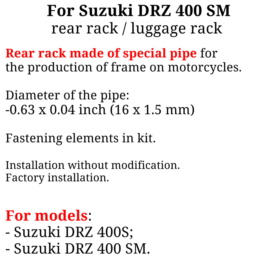 For Suzuki DRZ 400 SM rear rack rear luggage rack DRZ 400 S, Bonus | eBay